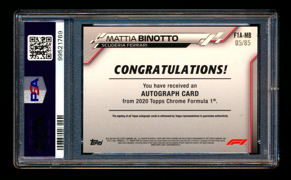 2020 Topps Chrome F1 #F1A-MB Mattia Binotto RC Refractor Autograph #05/85 PSA 7 DNA 10