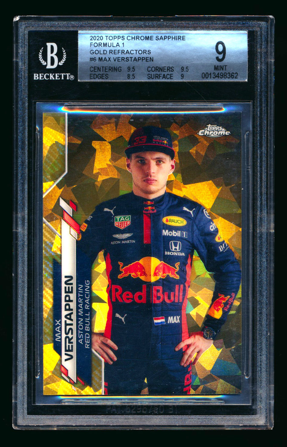 2020 Topps Chrome Sapphire F1 #6 Max Verstappen RC Gold Refractor Portrait #18/50 BGS 9