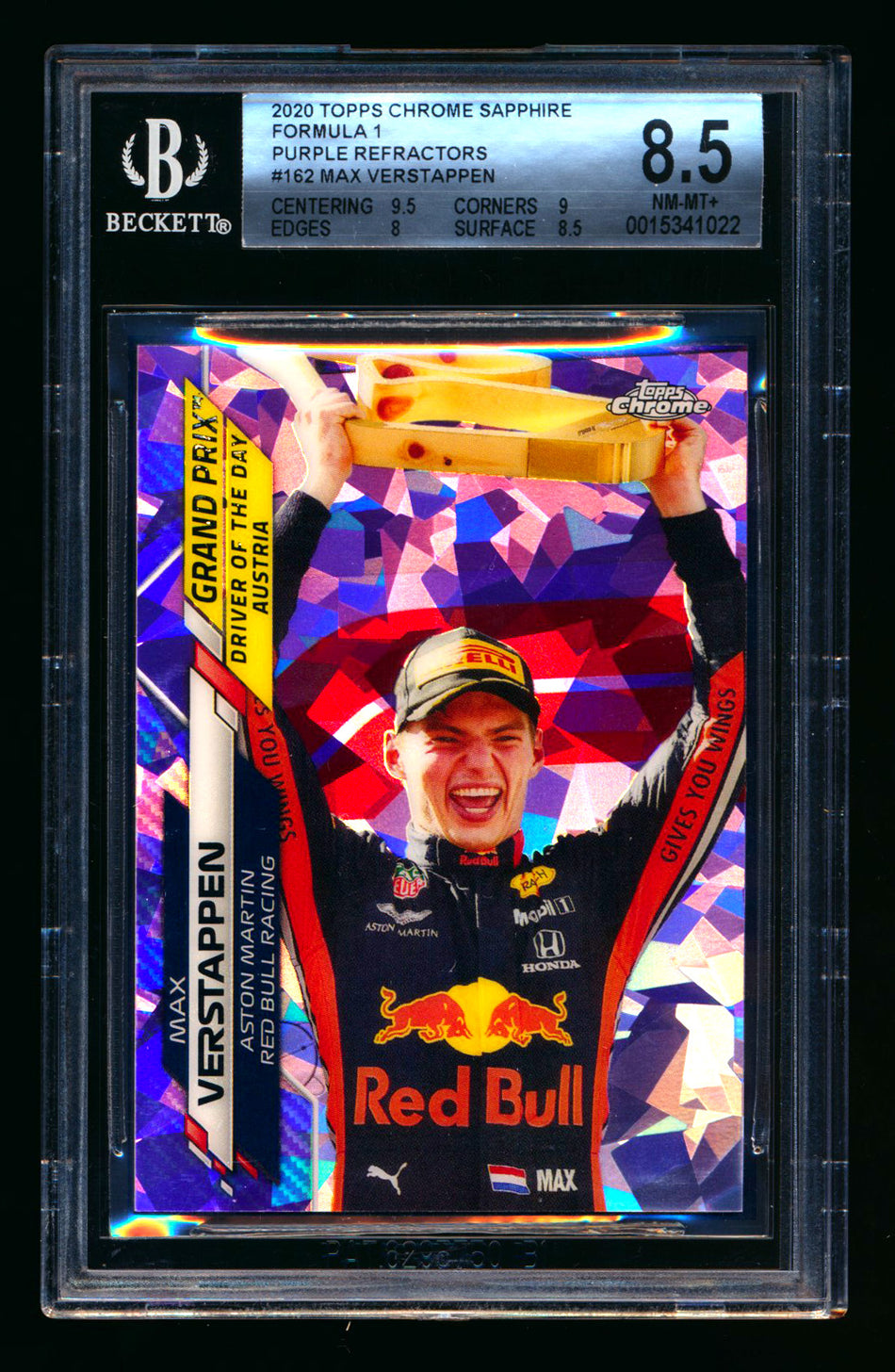 2020 Topps Chrome Sapphire F1 #162 Max Verstappen RC Purple Refractor #05/10 BGS 8.5