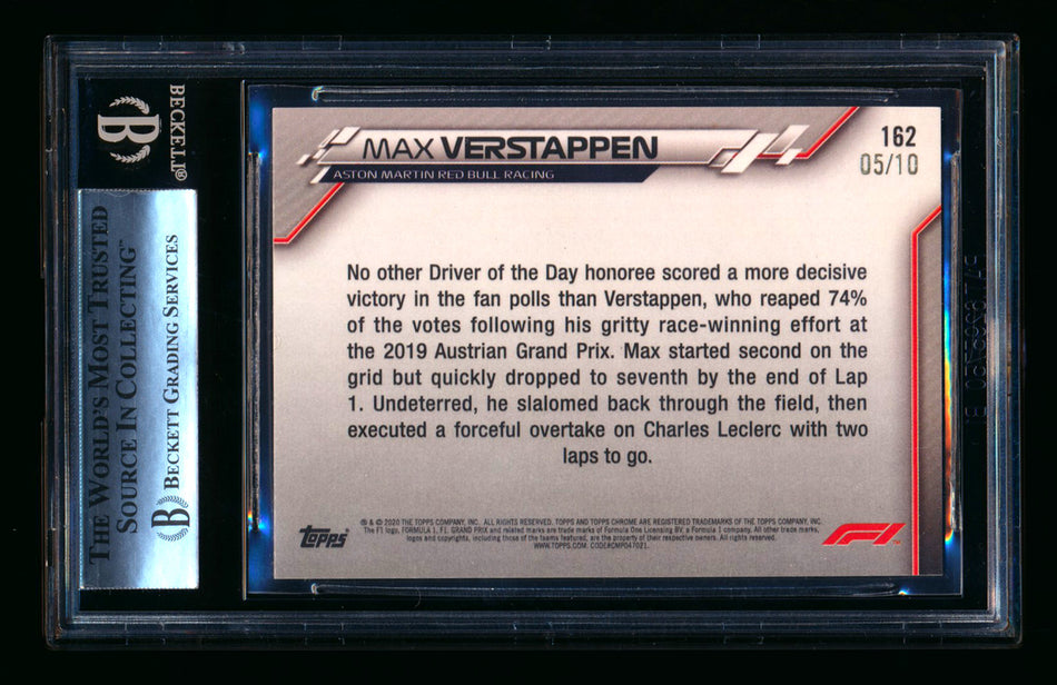 2020 Topps Chrome Sapphire F1 #162 Max Verstappen RC Purple Refractor #05/10 BGS 8.5