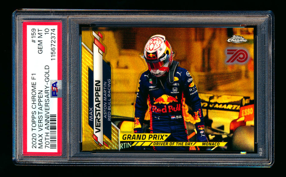 2020 Topps Chrome F1 #159 Max Verstappen RC 70th Anniversary Gold Refractor PSA 10 ** (SOLD - $349.00 - 12/28/2025) **