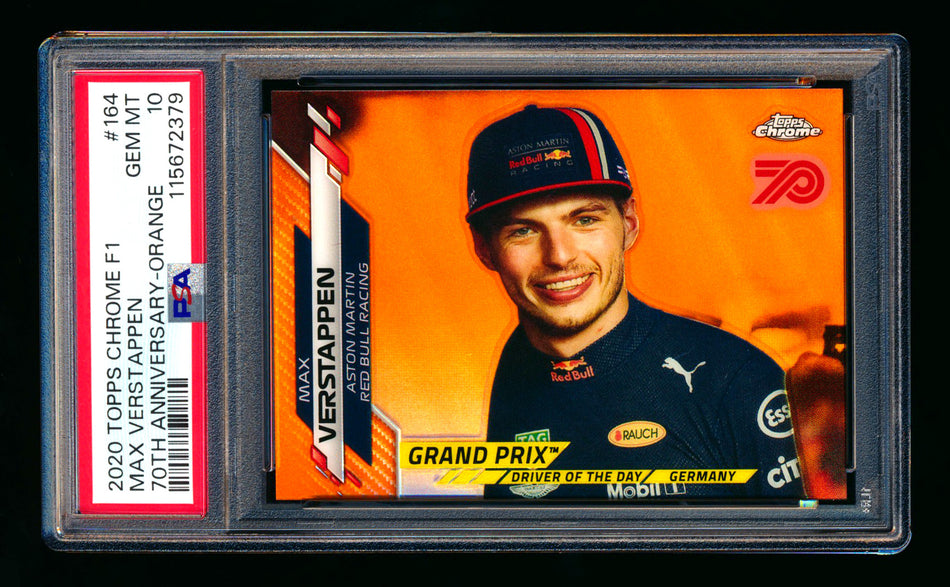 2020 Topps Chrome F1 #164 Max Verstappen RC 70th Anniversary Orange Refractor PSA 10 ** (SOLD - $349.00 - 12/28/2025) **