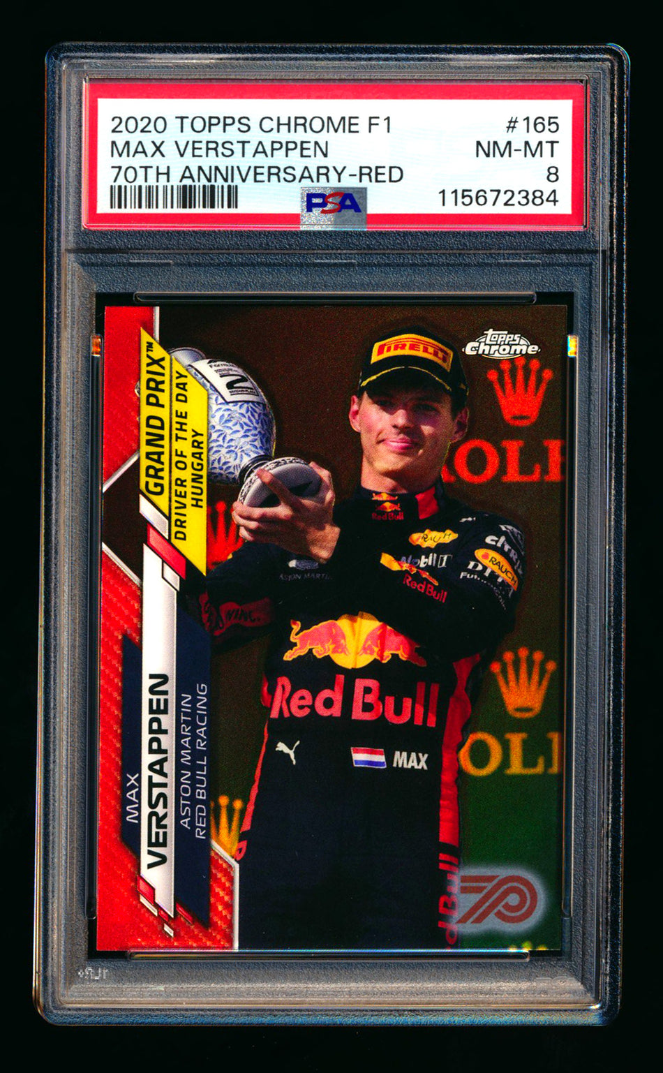 2020 Topps Chrome F1 #165 Max Verstappen RC 70th Anniversary Red Refractor PSA 8 ** (SOLD - $1,150.00 - 9/23/2025) **