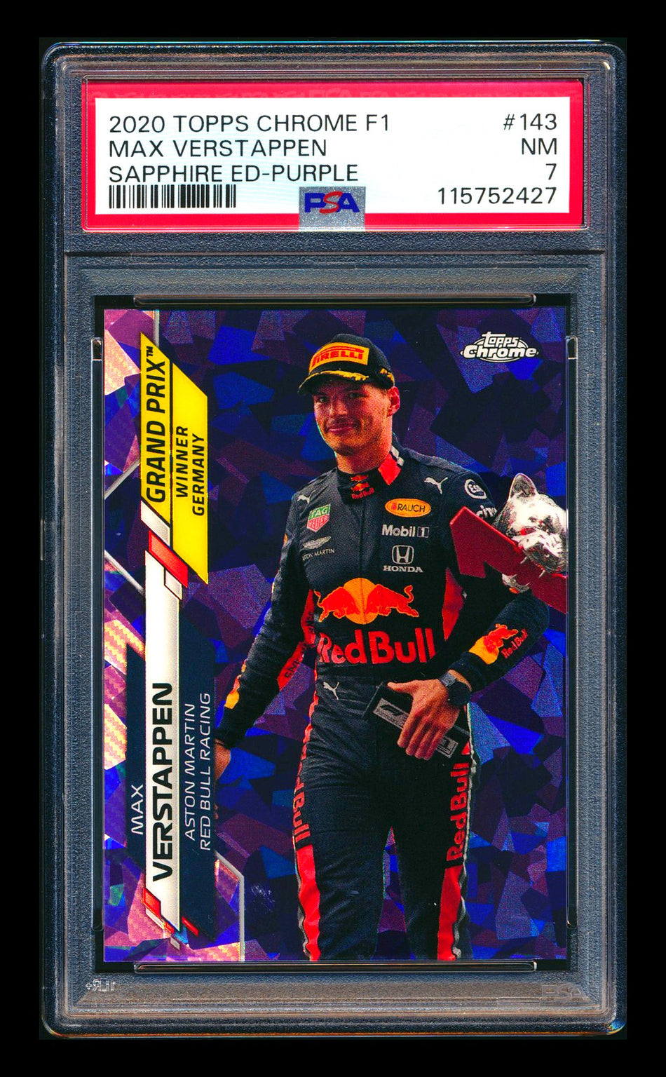 2020 Topps Chrome Sapphire F1 #143 Max Verstappen RC Purple Refractor #05/10 PSA 7