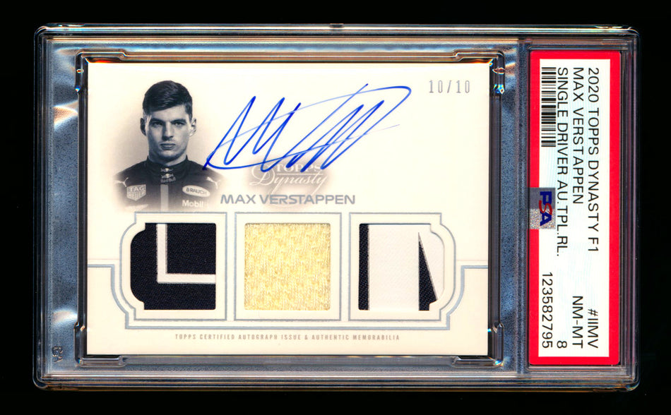 2020 Topps Dynasty F1 #TRA-IIMV Max Verstappen ROOKIE Triple Patch Autograph #10/10 PSA 8 NM-MT (Last #!)