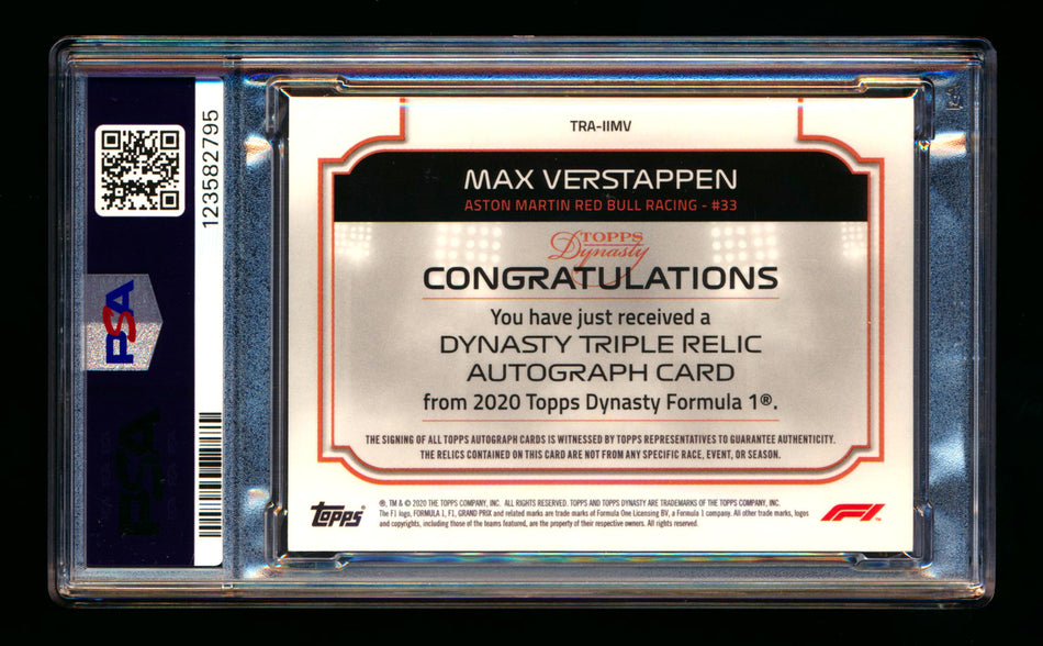 2020 Topps Dynasty F1 #TRA-IIMV Max Verstappen ROOKIE Triple Patch Autograph #10/10 PSA 8 NM-MT (Last #!)