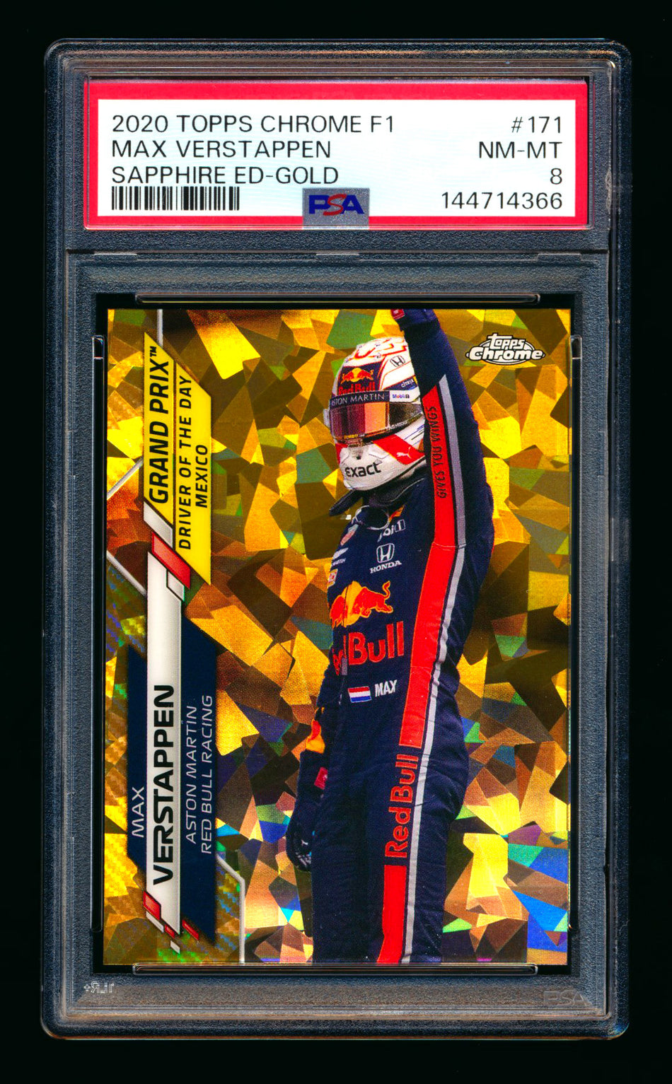 2020 Topps Chrome Sapphire F1 #171 Max Verstappen RC Gold Refractor #25/50 PSA 8 ** (SOLD - $300.00 - 5/2/2026) **