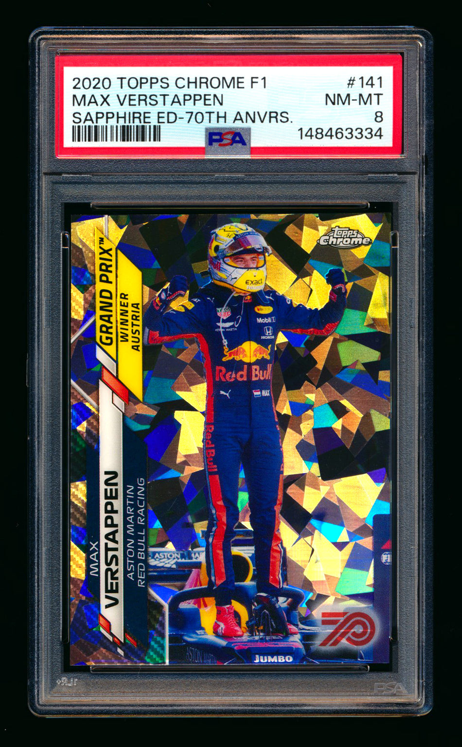 2020 Topps Chrome Sapphire F1 #141 Max Verstappen RC 70th Silver Refractor #26/70 PSA 8