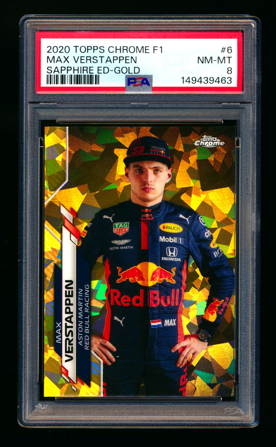 2020 Topps Chrome Sapphire F1 #6 Max Verstappen RC Gold Refractor Portrait #47/50 PSA 8