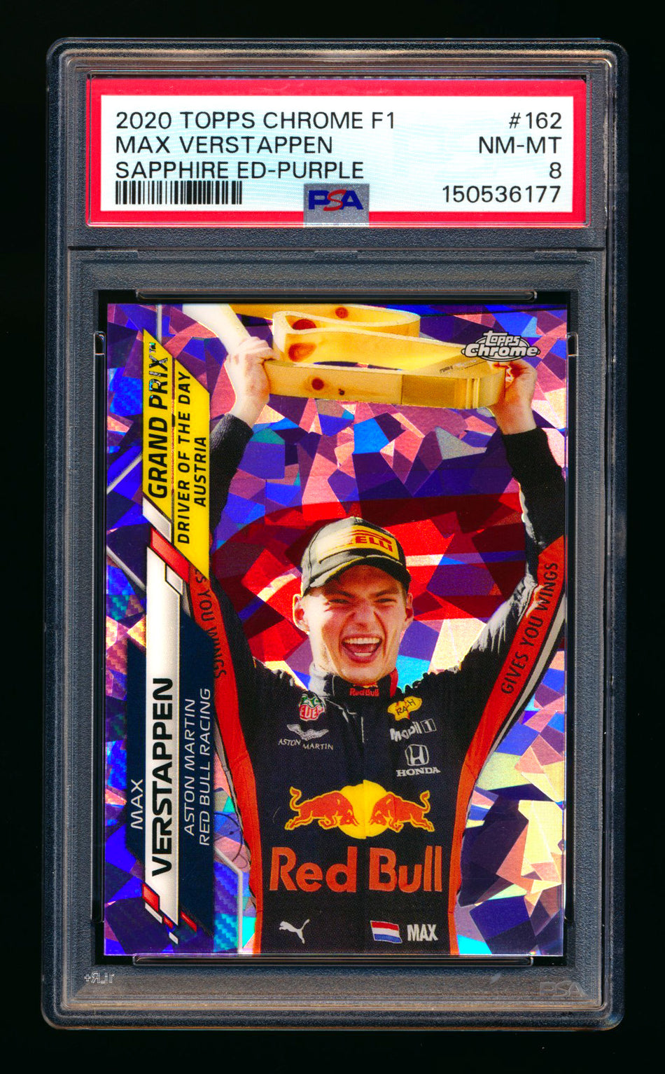 2020 Topps Chrome Sapphire F1 #162 Max Verstappen RC Purple Refractor #04/10 PSA 8