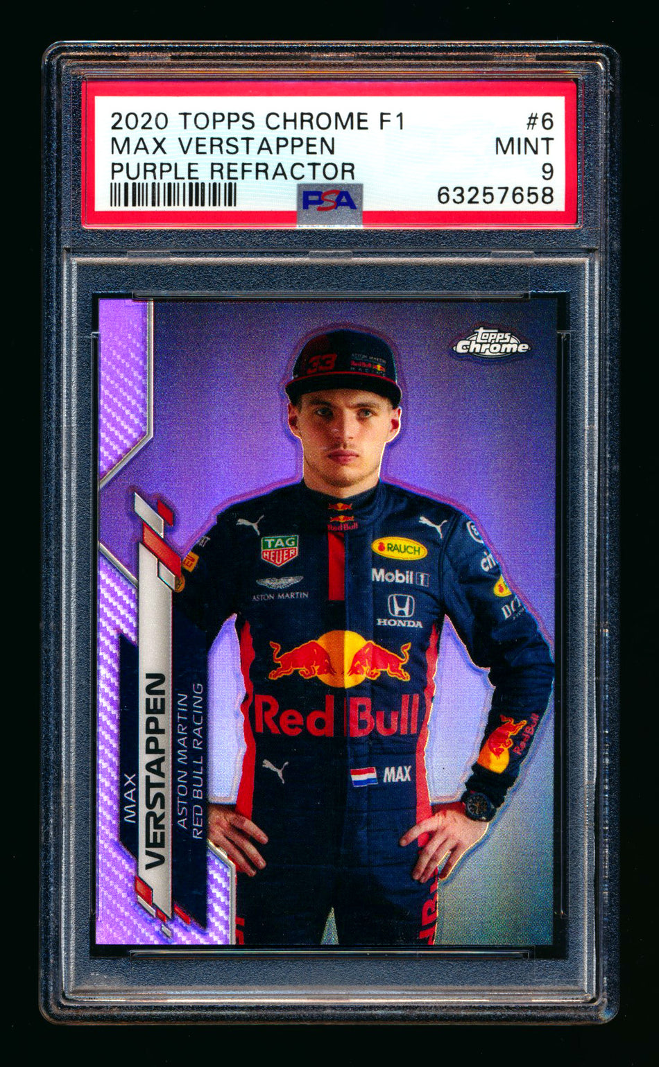 2020 Topps Chrome F1 #6 Max Verstappen RC Purple Refractor Portrait #003/399 PSA 9