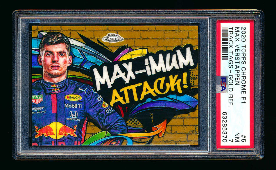 2020 Topps Chrome F1 Track Tags #TT-5 Max "MAX-imum Attack!" Verstappen RC Gold Refractor #24/50 PSA 7 ** (SOLD - $1449.00 - 1/4/2025) **