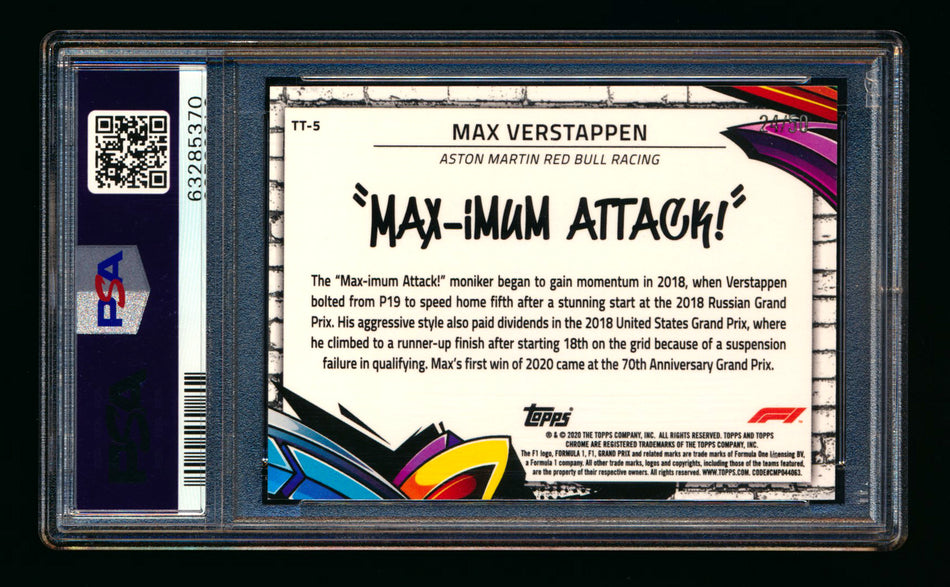 2020 Topps Chrome F1 Track Tags #TT-5 Max "MAX-imum Attack!" Verstappen RC Gold Refractor #24/50 PSA 7 ** (SOLD - $1449.00 - 1/4/2025) **