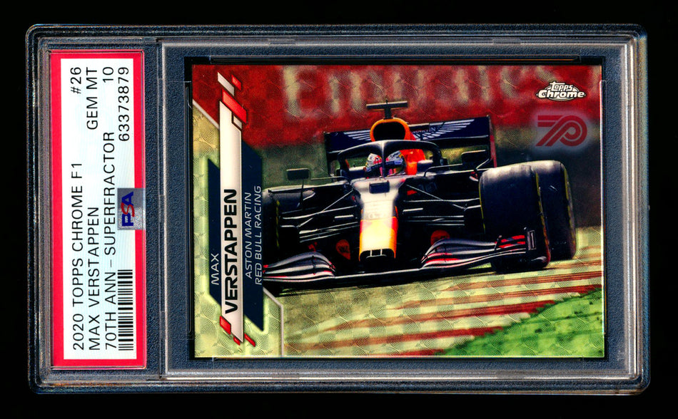 2020 Topps Chrome F1 #26 Max Verstappen RC 70th Anniversary Superfractor PSA 10