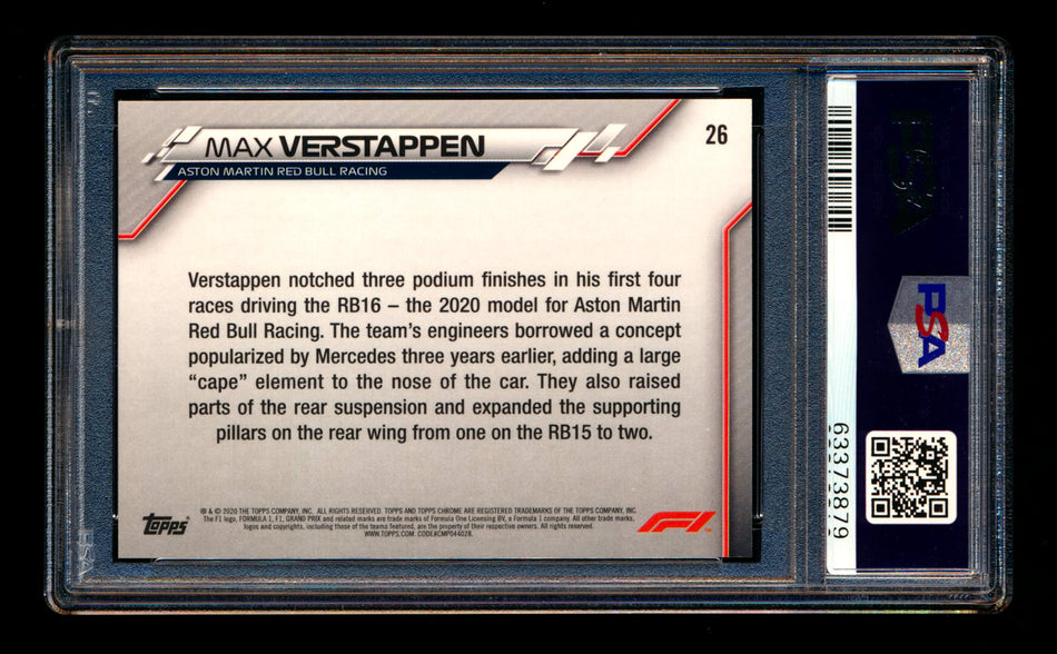 2020 Topps Chrome F1 #26 Max Verstappen RC 70th Anniversary Superfractor PSA 10