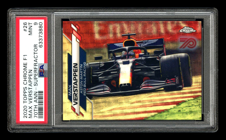 2020 Topps Chrome F1 #26 Max Verstappen RC 70th Anniversary Superfractor PSA 9