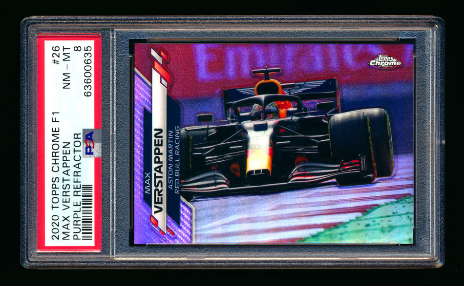 2020 Topps Chrome F1 #26 Max Verstappen RC Purple Refractor #105/399 PSA 8