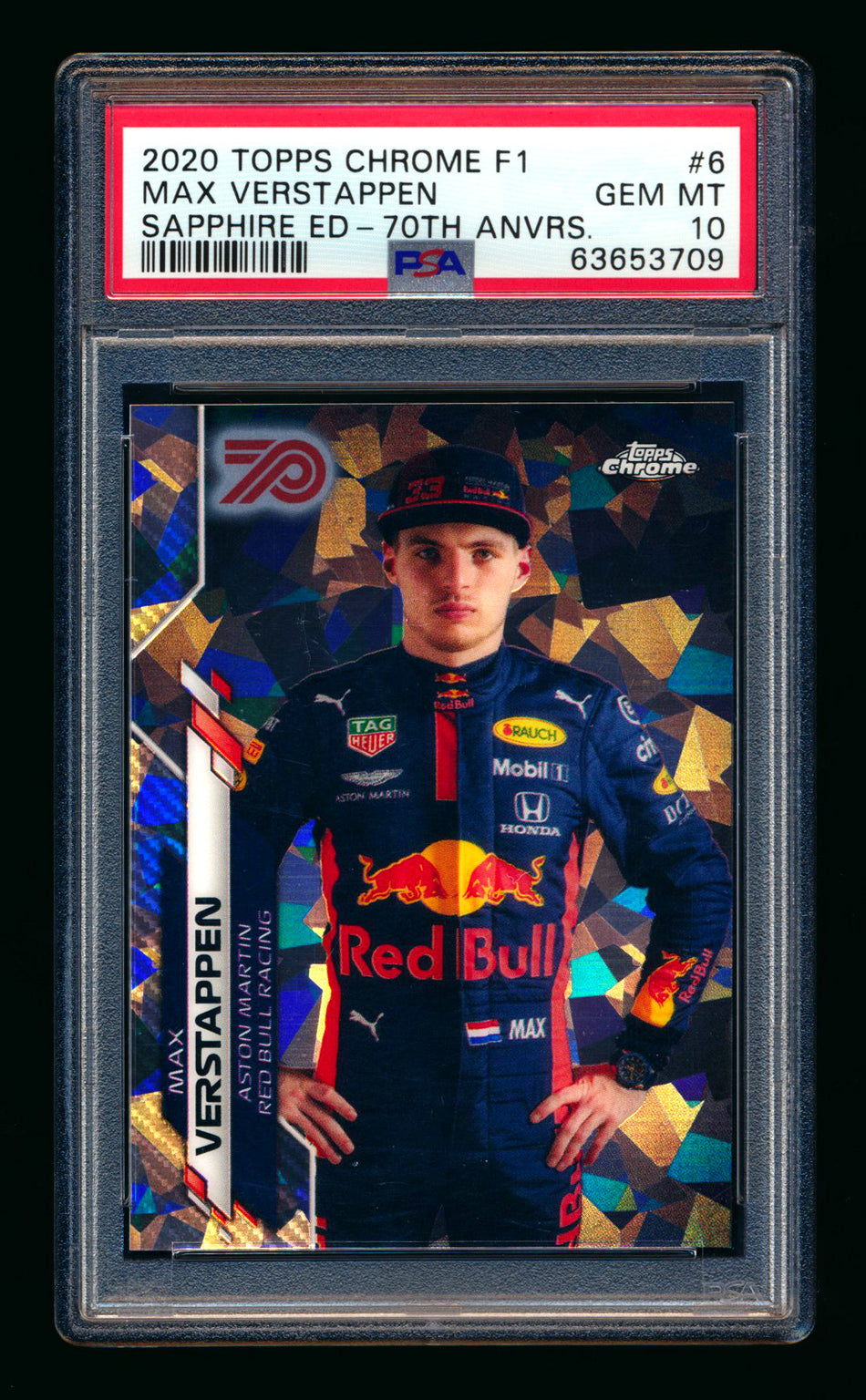2020 Topps Chrome Sapphire F1 #6 Max Verstappen RC 70th Silver Refractor Portrait #62/70 PSA 10
