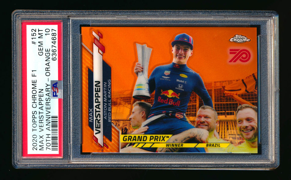 2020 Topps Chrome F1 #152 Max Verstappen RC 70th Anniversary Orange Refractor PSA 10