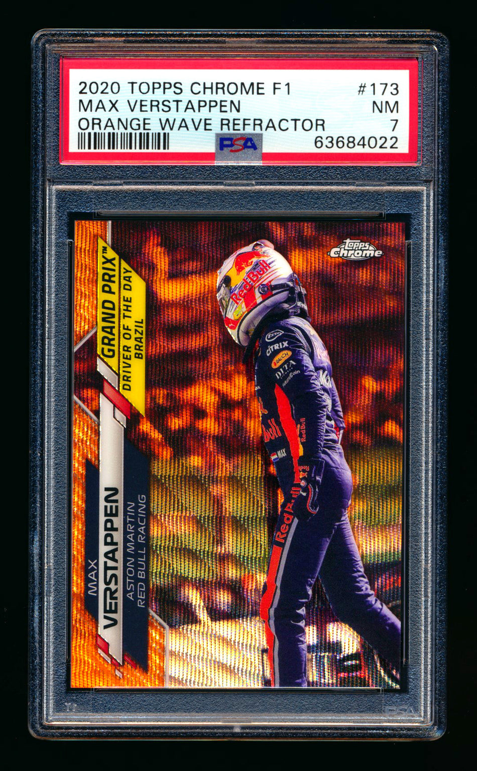 2020 Topps Chrome F1 #173 Max Verstappen RC Orange Wave Refractor #06/25 PSA 7