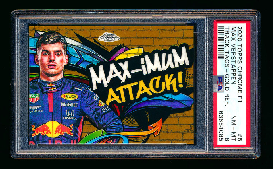 2020 Topps Chrome F1 Track Tags #TT-5 Max "MAX-imum Attack!" Verstappen RC Gold Refractor #27/50 PSA 8 ** (SOLD - $2149.00 - 1/4/2025) **