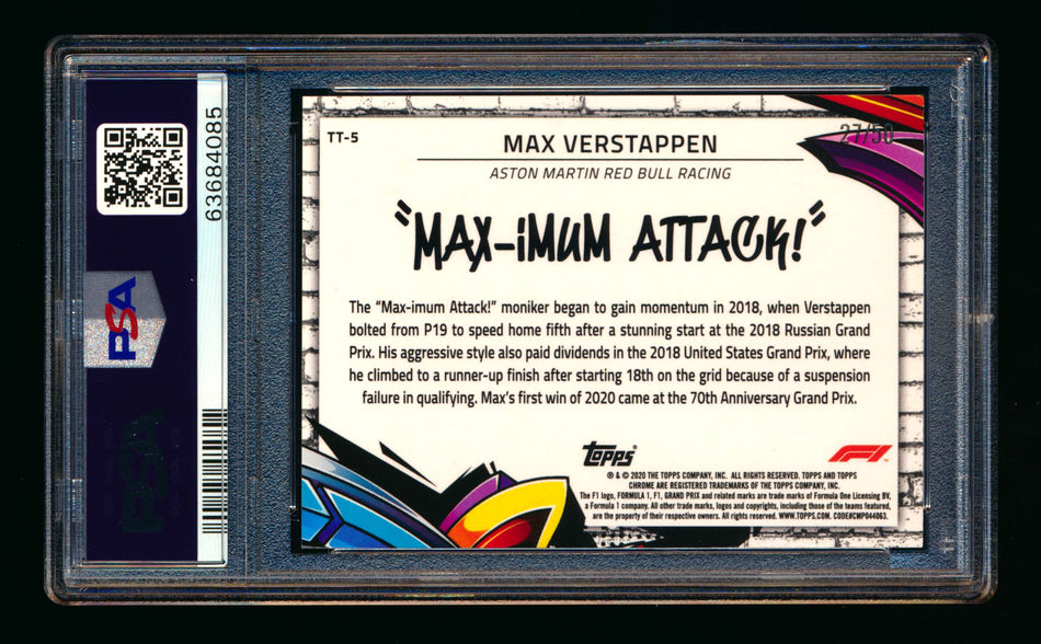 2020 Topps Chrome F1 Track Tags #TT-5 Max "MAX-imum Attack!" Verstappen RC Gold Refractor #27/50 PSA 8 ** (SOLD - $2149.00 - 1/4/2025) **