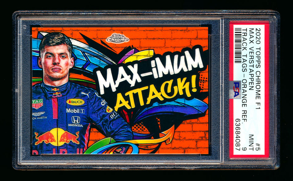 2020 Topps Chrome F1 Track Tags #TT-5 Max "MAX-imum Attack!" Verstappen RC Orange Refractor #01/25 PSA 9 (Car Number #1!) (Ultimate Wishlist - Wish Granted!) ** (SOLD - $7500.00 - 1/3/2025) **