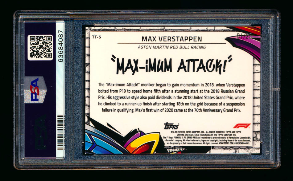 2020 Topps Chrome F1 Track Tags #TT-5 Max "MAX-imum Attack!" Verstappen RC Orange Refractor #01/25 PSA 9 (Car Number #1!) (Ultimate Wishlist - Wish Granted!) ** (SOLD - $7500.00 - 1/3/2025) **