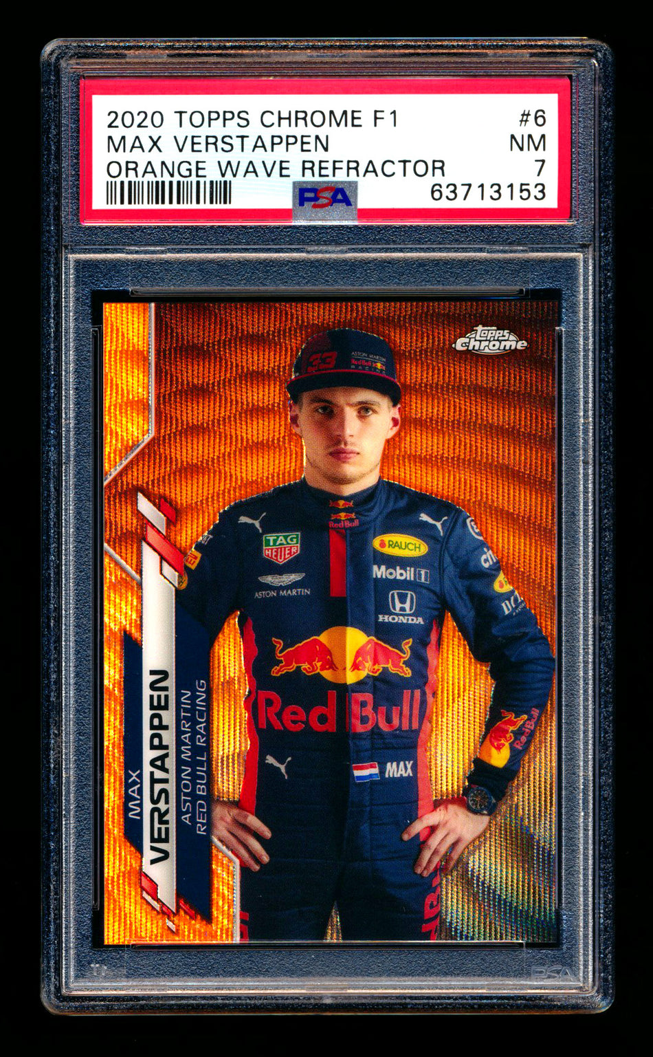 2020 Topps Chrome F1 #6 Max Verstappen RC Orange Wave Refractor Portrait #17/25 PSA 7