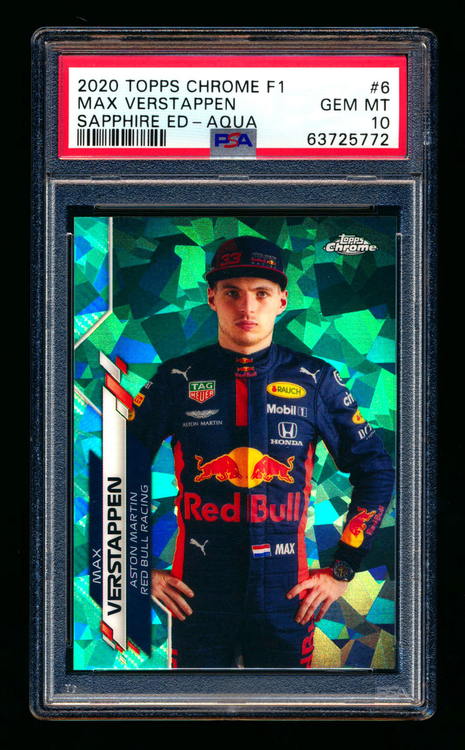 2020 Topps Chrome Sapphire F1 #6 Max Verstappen RC Aqua Refractor Portrait #79/99 PSA 10