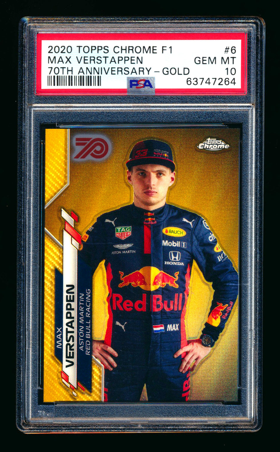 2020 Topps Chrome F1 #6 Max Verstappen RC 70th Anniversary Gold Refractor Portrait PSA 10