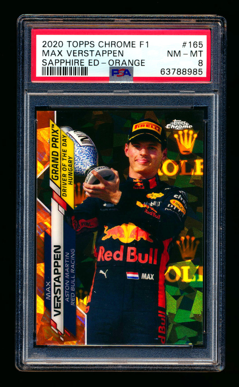 2020 Topps Chrome Sapphire F1 #165 Max Verstappen RC Orange Refractor #16/25 PSA 8