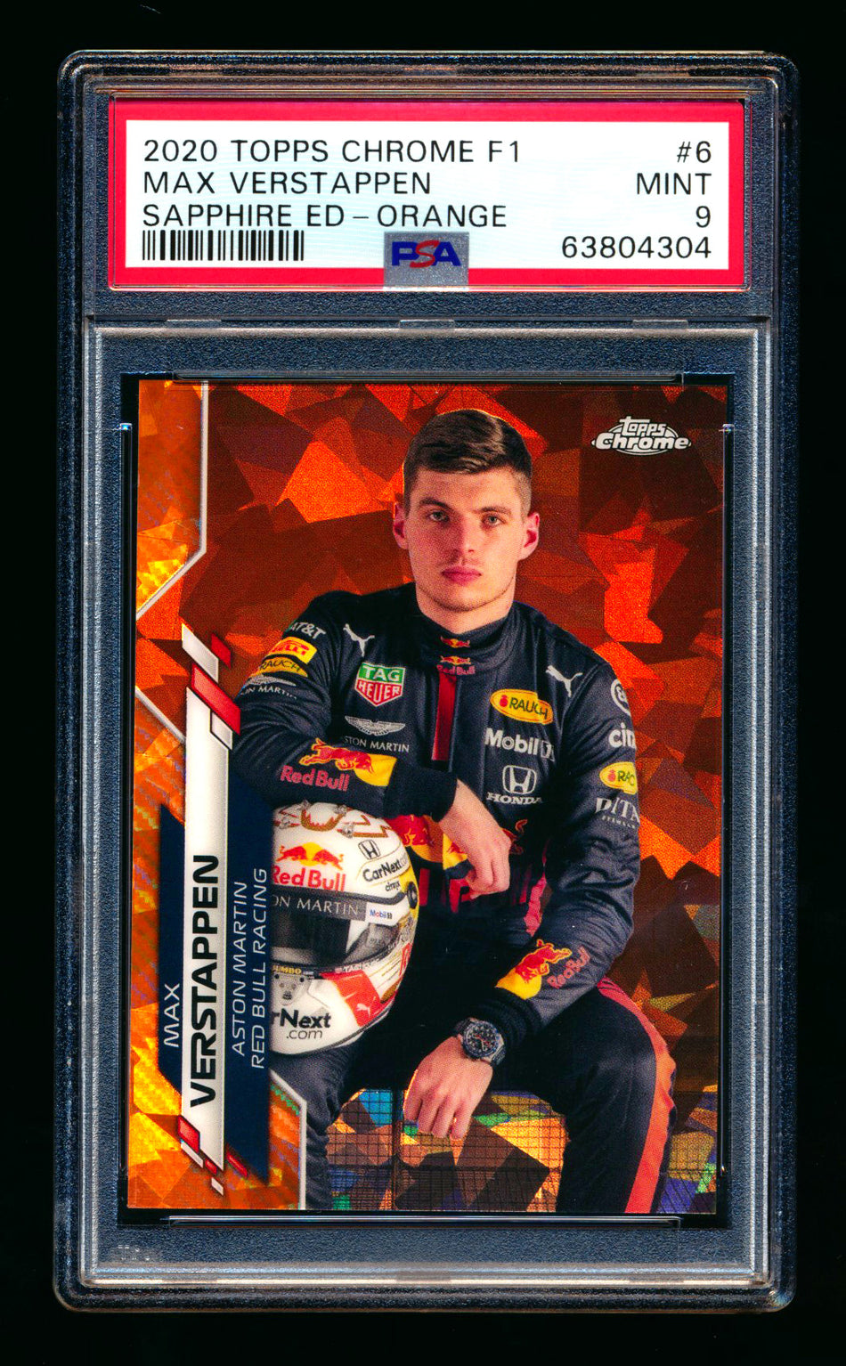 2020 Topps Chrome Sapphire F1 #6 Max Verstappen RC Orange Refractor Image Variation SP #21/25 PSA 9