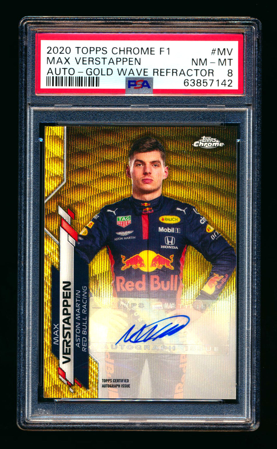 2020 Topps Chrome F1 #F1A-MV Max Verstappen RC Gold Wave Refractor Autograph #27/50 PSA 8