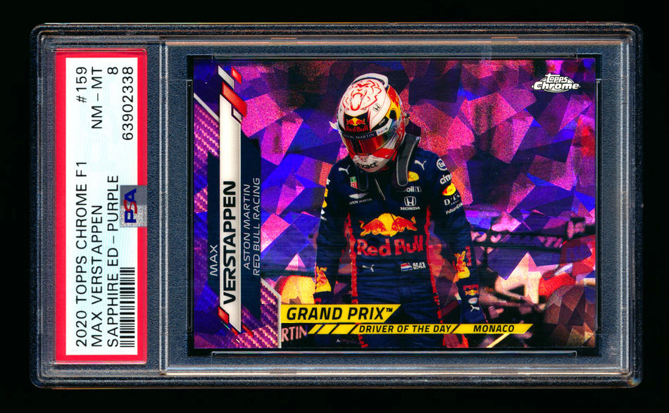 2020 Topps Chrome Sapphire F1 #159 Max Verstappen RC Purple Refractor #09/10 PSA 8