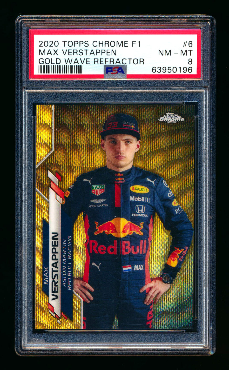 2020 Topps Chrome F1 #6 Max Verstappen RC Gold Wave Refractor Portrait #21/50 PSA 8