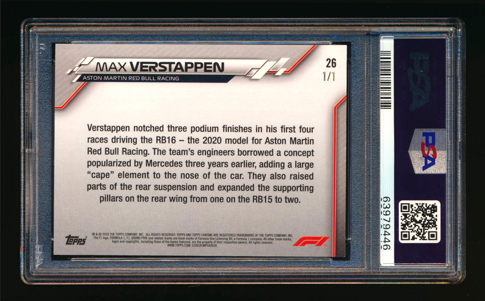 2020 Topps Chrome F1 #26 Max Verstappen RC Superfractor #1/1 PSA 7 (Ultimate Wishlist - Wish Granted!) ** (SOLD - $6000.00 - 1/22/2025) **