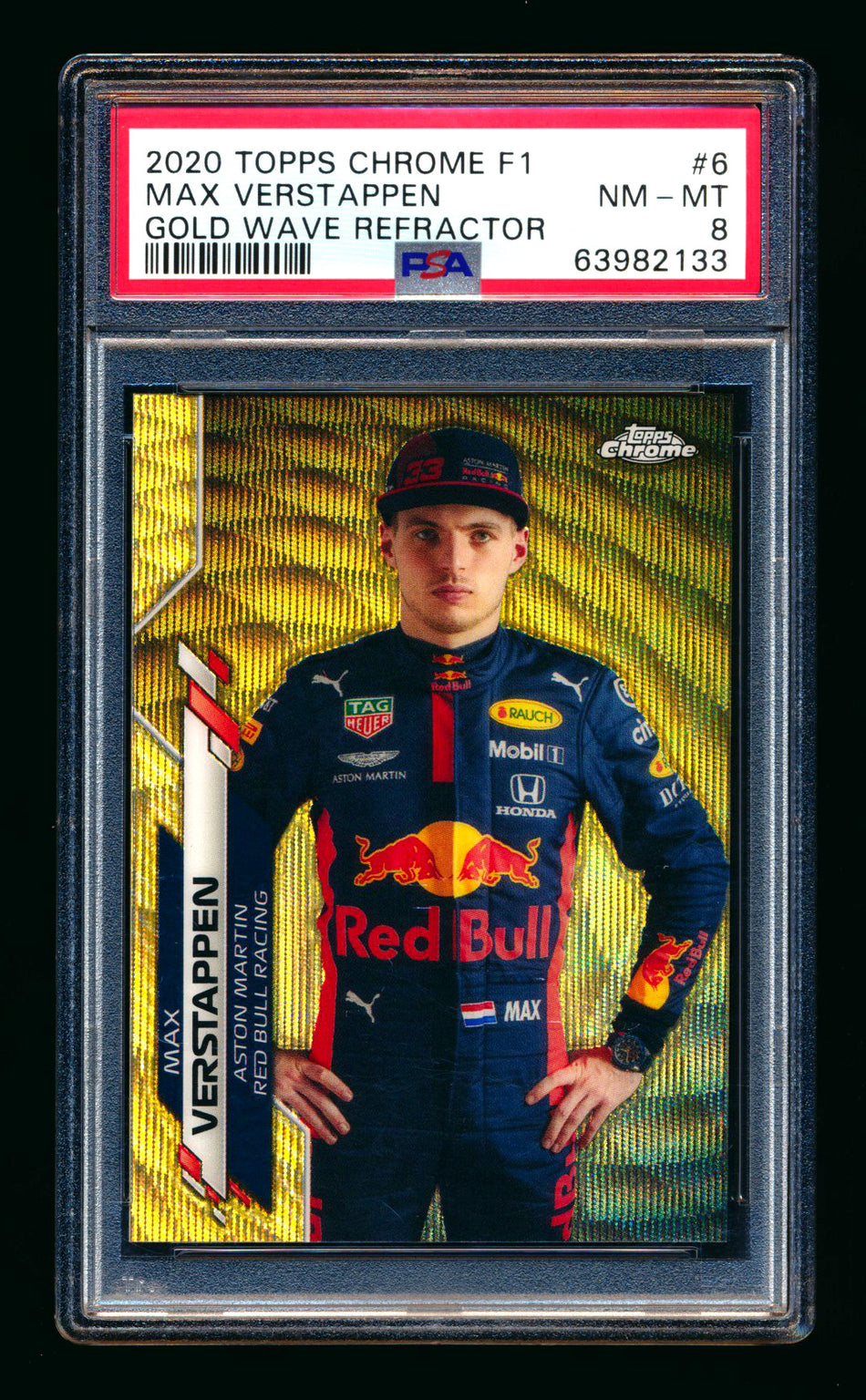 2020 Topps Chrome F1 #6 Max Verstappen RC Gold Wave Refractor Portrait #26/50 PSA 8
