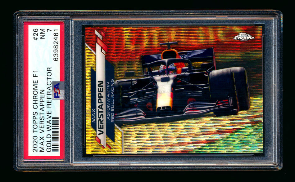 2020 Topps Chrome F1 #26 Max Verstappen RC Gold Wave Refractor #15/50 PSA 7