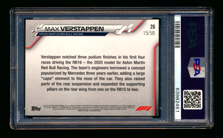 2020 Topps Chrome F1 #26 Max Verstappen RC Gold Wave Refractor #15/50 PSA 7