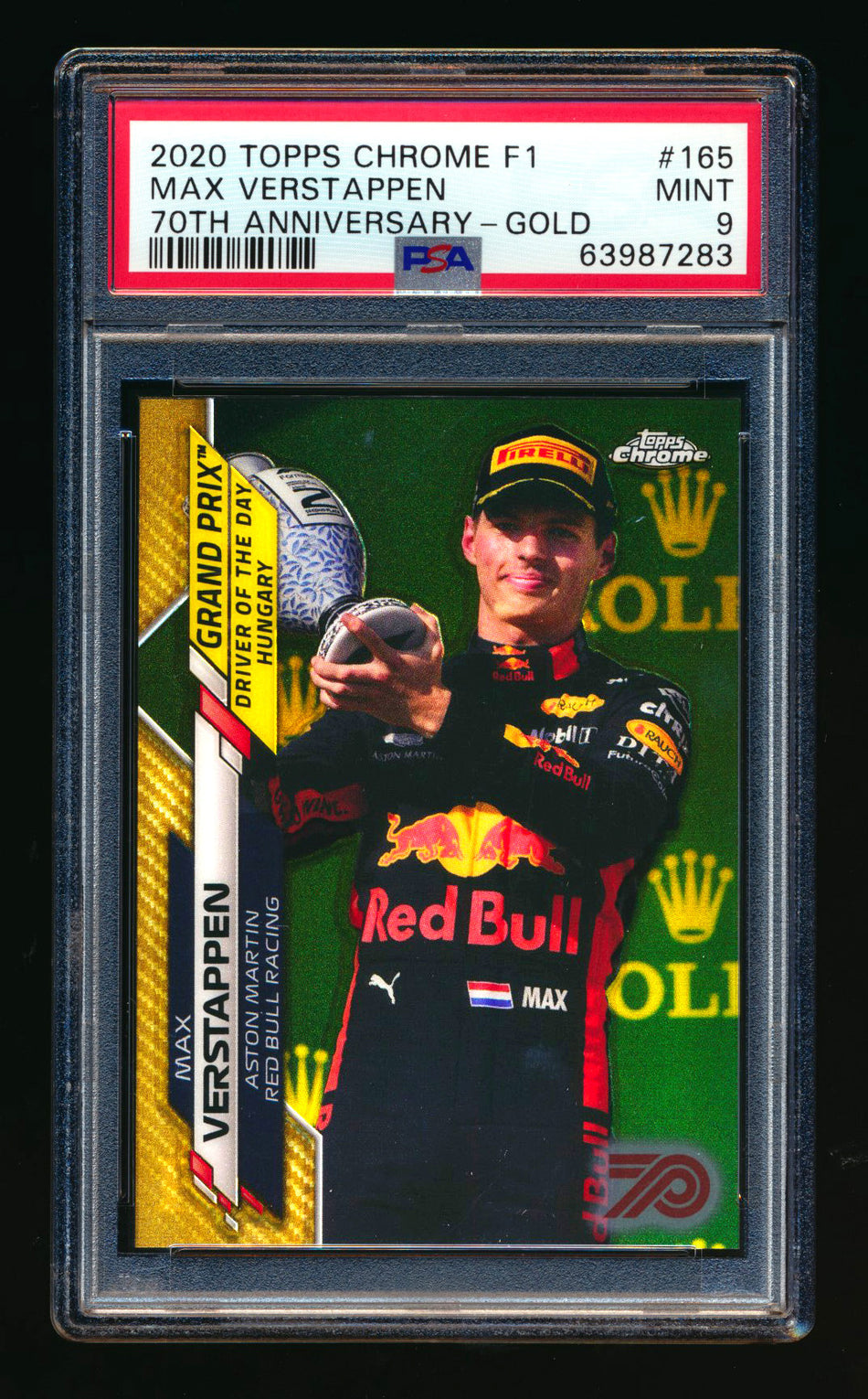 2020 Topps Chrome F1 #165 Max Verstappen RC 70th Anniversary Gold Refractor PSA 9