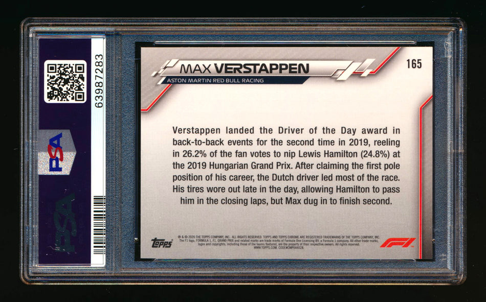 2020 Topps Chrome F1 #165 Max Verstappen RC 70th Anniversary Gold Refractor PSA 9