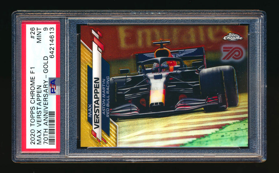 2020 Topps Chrome F1 #26 Max Verstappen RC 70th Anniversary Gold Refractor PSA 9 ** (SOLD - $69.00 - 10/24/2024) **