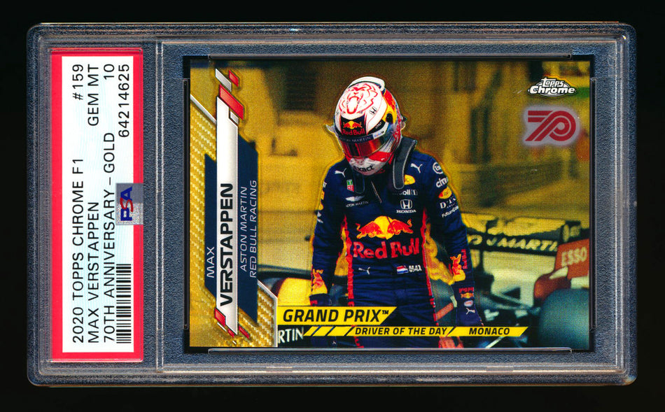 2020 Topps Chrome F1 #159 Max Verstappen RC 70th Anniversary Gold Refractor PSA 10