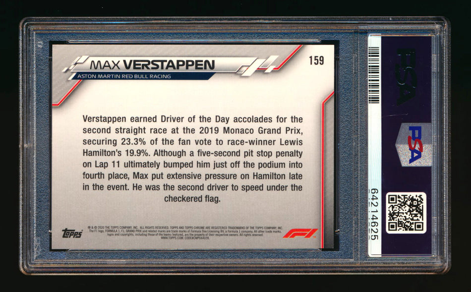 2020 Topps Chrome F1 #159 Max Verstappen RC 70th Anniversary Gold Refractor PSA 10