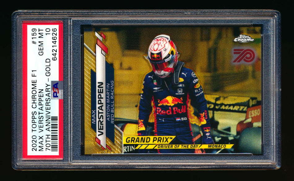 2020 Topps Chrome F1 #159 Max Verstappen RC 70th Anniversary Gold Refractor PSA 10