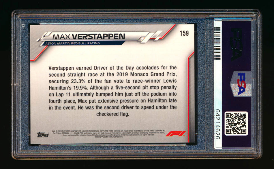 2020 Topps Chrome F1 #159 Max Verstappen RC 70th Anniversary Gold Refractor PSA 10