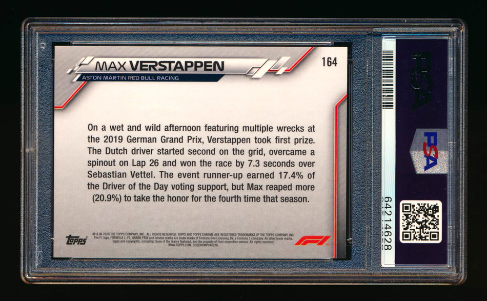 2020 Topps Chrome F1 #164 Max Verstappen RC 70th Anniversary Gold Refractor PSA 9 ** (SOLD - $69.00 - 10/29/2024) **