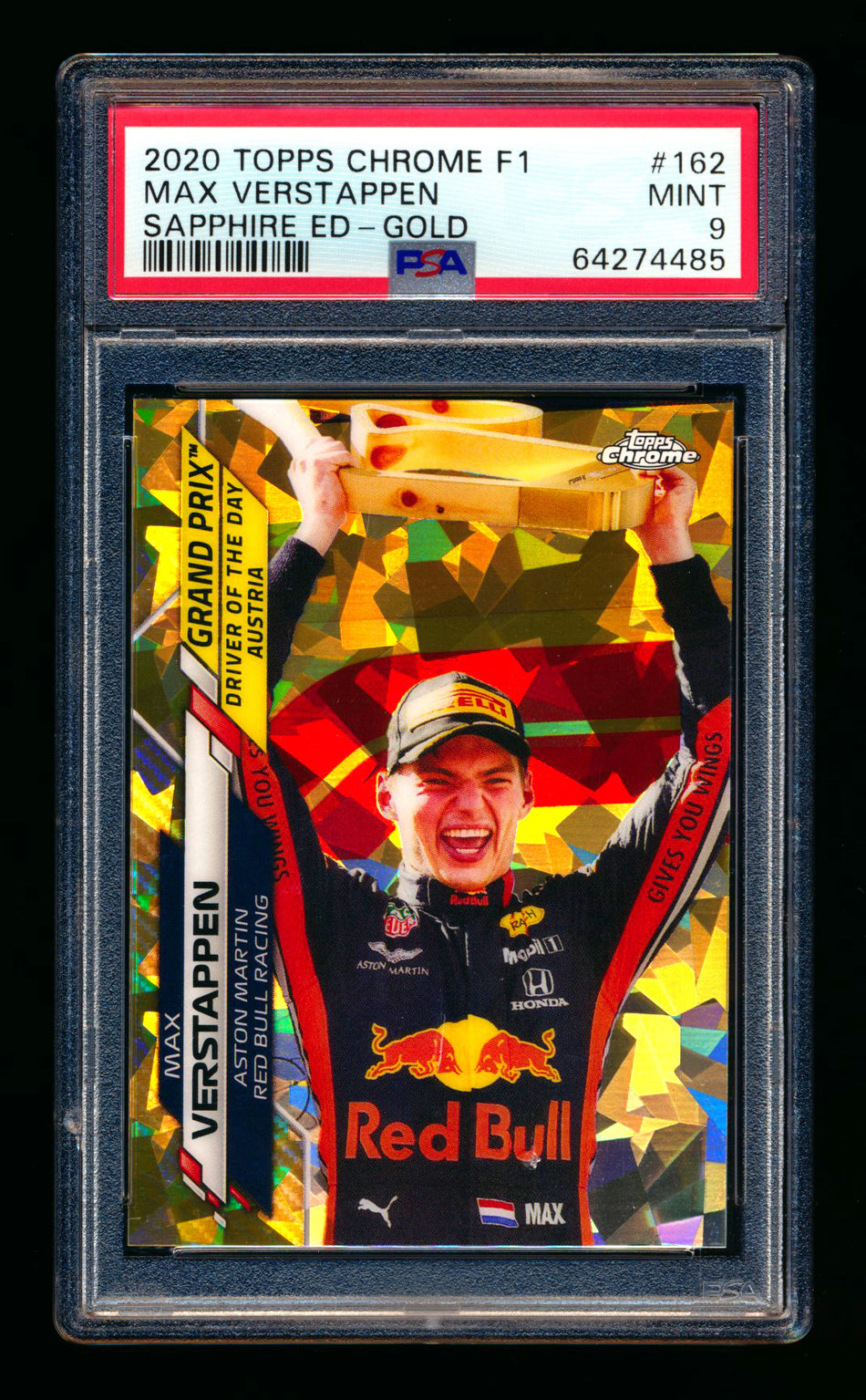 2020 Topps Chrome Sapphire F1 #162 Max Verstappen RC Gold Refractor #45/50 PSA 9