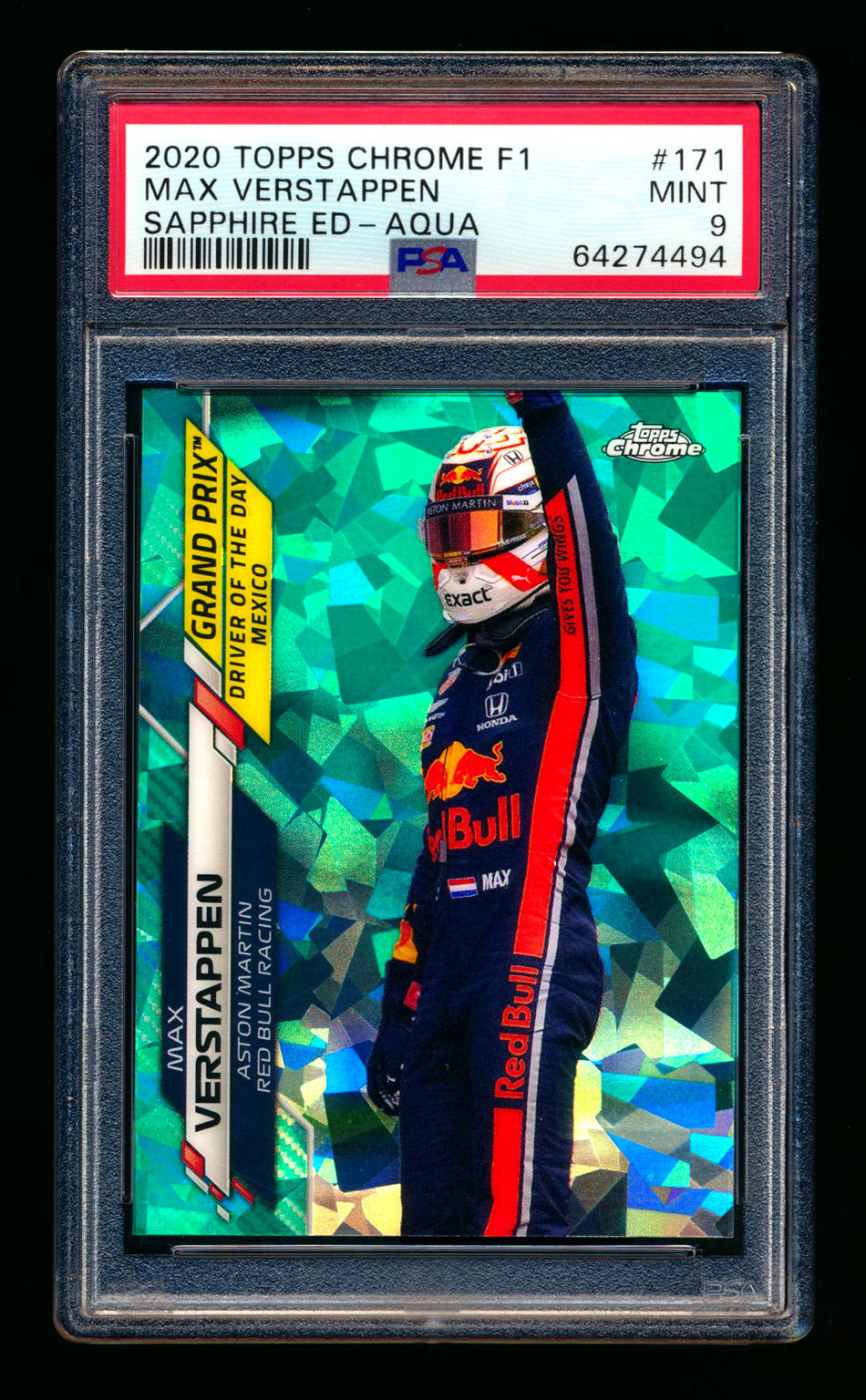 2020 Topps Chrome Sapphire F1 #171 Max Verstappen RC Aqua Refractor #40/99 PSA 9